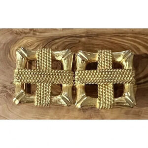 MIMI Din Vintage Retro Gold Toned Belt Buckle 1986 Interlocking Squares